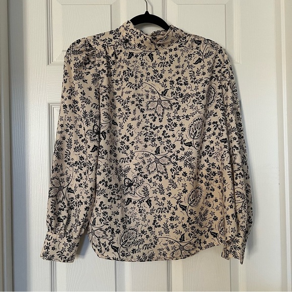 LOFT Tops - LOFT Cream and Black Floral Print Blouse